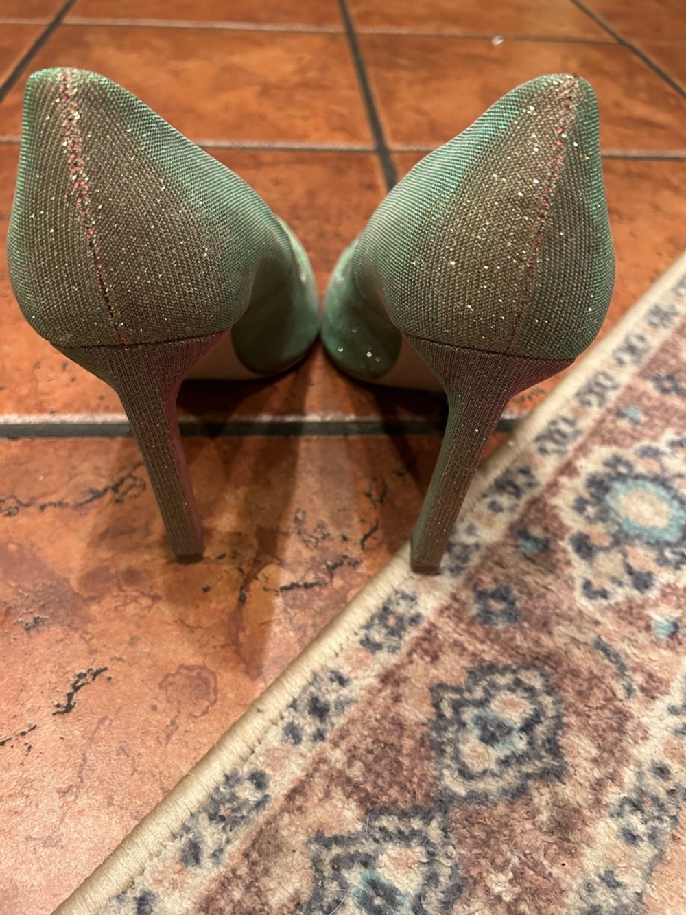 Stuart Wietzman Sparkle Pointed-Toe High Heels in Gold/Iridescent. - Picture 10 of 12